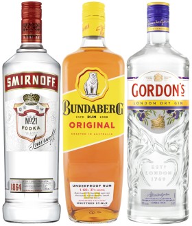 Smirnoff-Vodka-Bundaberg-Original-Rum-or-Gordons-London-Dry-Gin-700mL on sale