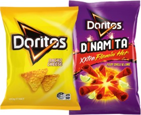 Doritos-Corn-Chips-150170g-or-Dinamita-XXtra-Flamin-Hot-Rolled-Tortilla-Chips-110g-Selected-Varieties on sale