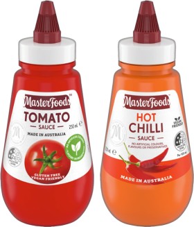 MasterFoods+Tomato%2C+Hot+Chilli+or+Barbecue+Squeezy+Sauce+250mL