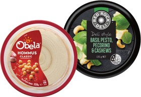 Obela+Hommus+Dip+220g%2C+Red+Rock+Deli+Dip+Deli+Style+135g+or+Classics+190g+Selected+Varieties