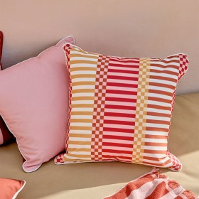 Sundays-Gaia-Pink-Multi-Check-Outdoor-Square-Cushion-by-Pillow-Talk on sale