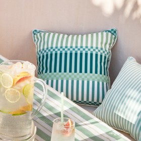 Sundays-Gaia-Green-Multi-Check-Outdoor-Square-Cushion-by-Pillow-Talk on sale