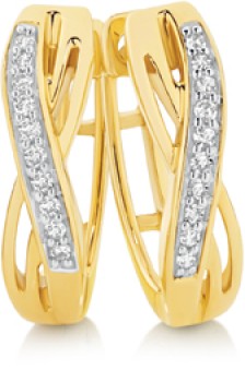 9ct+Gold+Diamond+Crossover+Huggie+Earrings