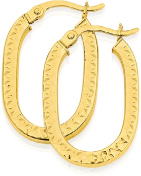 9ct-Gold-10x17mm-Diamond-Cut-Square-Tube-Oval-Hoop-Earrings on sale