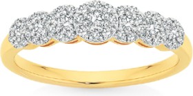 9ct+Gold+Diamond+7+Cluster+Ring