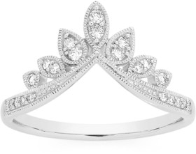 9ct-White-Gold-Diamond-Crown-Ring on sale