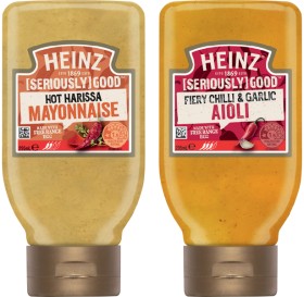 Heinz+Seriously+Good+Hot+Harissa+Mayonnaise+or+Fiery+Chilli+%26amp%3B+Garlic+Aioli+295mL