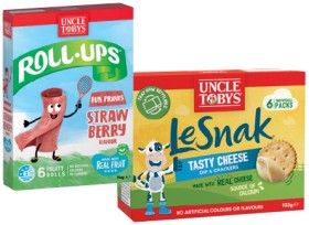 Uncle+Tobys+Le+Snak%2C+Roll%E2%80%91Ups+6+Pack+or+Muesli+Bars+5%E2%80%916+Pack+Selected+Varieties