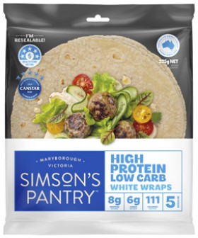Simson%26%23039%3Bs+Pantry+Low+Carb+High+Protein+White+Wraps+5+Pack+225g