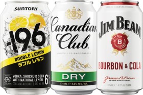 Suntory+-196+6%25%2C+Canadian+Club+or+Jim+Beam+4.8%25+Varieties+10+Pack