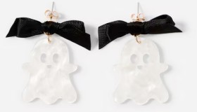 Halloween+Ghost+Stud+Earrings+-+White%2C+Black+and+Gold+Tone