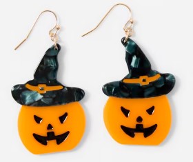 Halloween+Pumpkin+Drop+Earrings+-+Orange%2C+Black+and+Gold+Tone