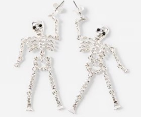 Halloween-Skeleton-Drop-Earrings-Silver-Tone on sale