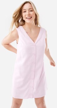 Sleeveless+V-Neck+Linen+Blend+Button+Mini+Dress