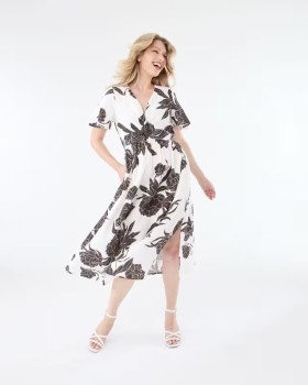 Short+Sleeve+Twist+Front+Midi+Dress