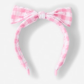 Gingham+Bow+Headband+-+Pink+and+White
