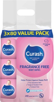 Curash+Fragrance+Free+Baby+Wipes+3x80+Pack
