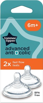 Tommee+Tippee+Advanced+Anti-Colic+Fast+Flow+Teats+6m%2B+2+Pack%2A