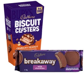 Cadbury+Breakaway+Biscuits+180g+or+Biscuit+Clusters+120g+Selected+Varieties