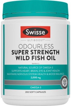 Swisse+Ultiboost+Odourless+Super+Strength+Wild+Fish+Oil+Capsules+200+Pack%5E