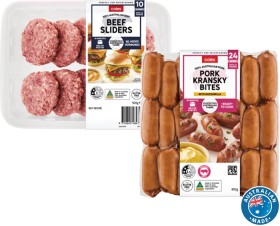 Coles+Entertaining+Beef+Sliders+500g+or+Pork+Kransky+Bites+400g
