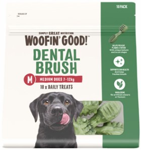 Woofin%26%23039%3B+Good+Dog+Treats+Dental+Brush+Medium+10+Pack