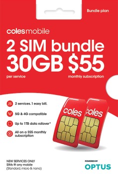 Coles+Mobile+2+Sim+Bundle+30GB