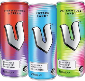 NEW+V+Zero+Sugar+Strawberries+%26amp%3B+Cream%2C+Cotton+Candy+or+Watermelon+Candy+Energy+Drink+250mL