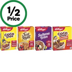 Kellogg%26rsquo%3Bs+Coco+Pops+or+Coco+Pop+Pillows+310-375g%2C+Sultana+Bran+or+Just+Right+420-460g