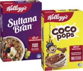 Kelloggs-Coco-Pops-375g-Just-Right-460g-or-Sultana-Bran-420g on sale