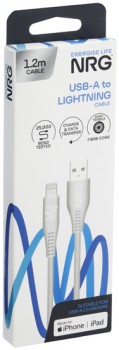 NRG+USB-A+to+Lightning+Cable+White+1.2+Metre
