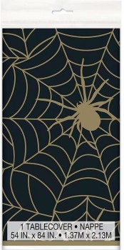 NEW+Halloween+Spider+Web+Gold+Tablecover+Plastic+Ea