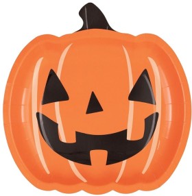 NEW+Halloween+Plate+Pumpkin+Shape+Paper+23cm+Pk+8