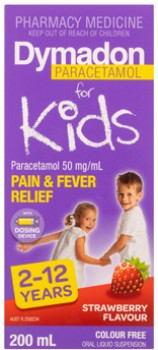Dymadon+Paracetamol+For+Kids+2-12+Years+Colour+Free+Strawberry+Flavour+200mL