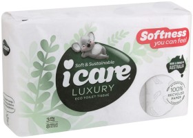Icare+Luxury+100%25+Recycled+Paper+Toilet+Tissue+3+Ply+8+Pack