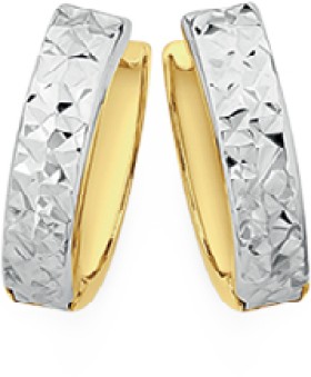 9ct+Gold+Two+Tone+10mm+Reversible+Huggie+Earrings