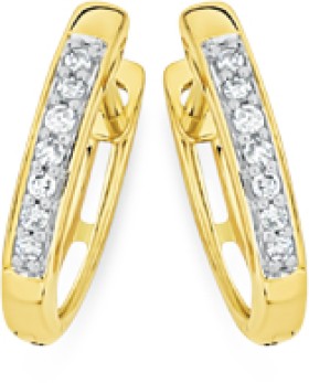 9ct+Gold+Diamond+Bar+Set+Huggie+Earrings