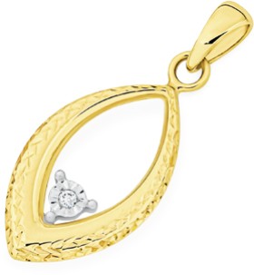 9ct+Gold+Diamond+Open+Marquise+Pendant