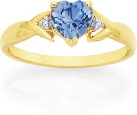 9ct-Gold-Created-Sapphire-Diamond-Ring on sale