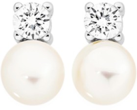 Sterling-Silver-Button-Pearl-Cubic-Zirconia-Stud-Earrings on sale