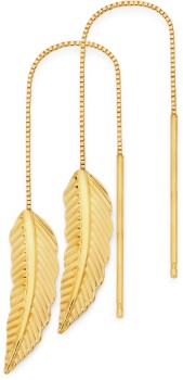 9ct-Gold-Leaf-Thread-Through-Drop-Earrings on sale