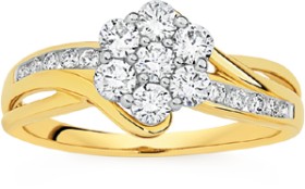 Alora+9ct+Gold+3%2F4+Carat+TW+Lab+Grown+Diamond+Flower+Cluster+Ring