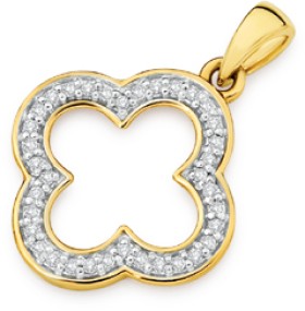 9ct+Gold+Diamond+Clover+Pendant
