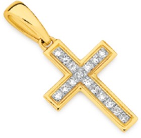 9ct+Gold+Diamond+Small+Cross+Pendant