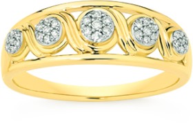 9ct+Gold+Diamond+Cluster+Swirl+Ring