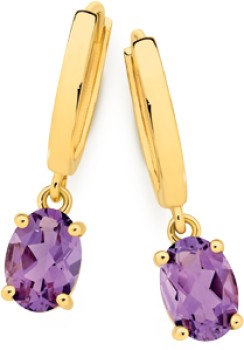 9ct-Gold-Amethyst-Huggie-Earrings on sale