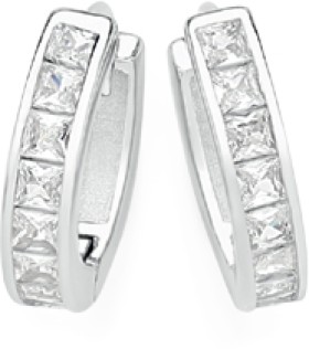 Sterling-Silver-Cubic-Zirconia-Princess-Huggie-Earrings on sale