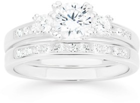 Sterling+Silver+Cubic+Zirconia+Trilogy+Bridal+Set+Size+O