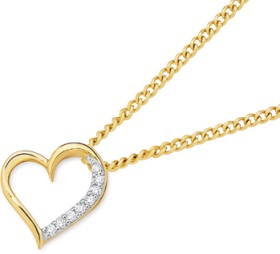 9ct+Gold+Diamond+Angled+Heart+Pendant