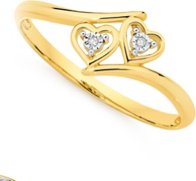 9ct-Gold-Diamond-Double-Heart-Ring on sale